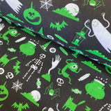 Halloween Polycotton Print  - Ghosts & - Ghouls - Black - £3.00 Per Metre - Sold by Half Metre