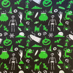 Halloween Polycotton Print  - Ghosts & - Ghouls - Black - £3.00 Per Metre - Sold by Half Metre