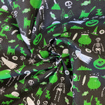 Halloween Polycotton Print  - Ghosts & - Ghouls - Black - £3.00 Per Metre - Sold by Half Metre