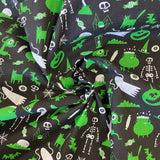 Halloween Polycotton Print  - Ghosts & - Ghouls - Black - £3.00 Per Metre - Sold by Half Metre