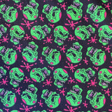 Halloween Polycotton Print  - Dead Funny - Green - £3.00 Per Metre - Sold by Half Metre