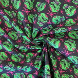 Halloween Polycotton Print  - Dead Funny - Green - £3.00 Per Metre - Sold by Half Metre