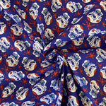 Halloween Polycotton Print  - Dead Funny - Blue - £3.00 Per Metre - Sold by Half Metre