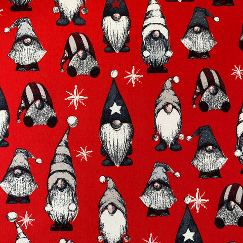 Christmas Brushed French Terry Jersey - Red Gnomes  - £14.50 Per Metre - Sold By Half Metre