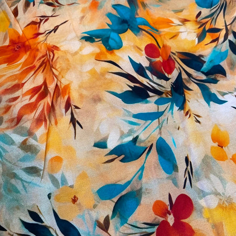 Remnant 040901 1m Viscose - Sunset Leaves - 140cm wide