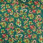 100% Cotton Poplin  - Christmas - Candy Canes And Holly - £6.50 Per Metre - Sold by Half Metre