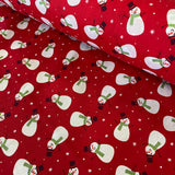 Christmas Polycotton Prints - Snowmen Red  - £3.00 Per Metre - Sold by Half Metre