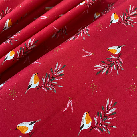 100% Cotton  - Christmas - Welcome Home Robin - £9.50 Per Metre -  Sold by Half Metre