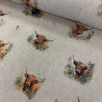 Linen look - Highland Cow - £10.50 Per Metre - Sold By Half Metre