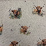 Linen look - Highland Cow - £10.50 Per Metre - Sold By Half Metre