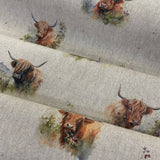 Linen look - Highland Cow - £10.50 Per Metre - Sold By Half Metre