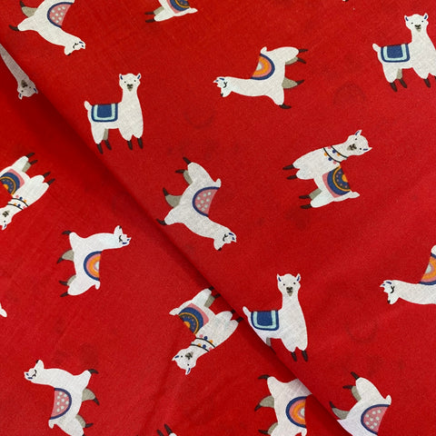 Remnant 111101 2.45m x 1.15m Polycotton Red Llama