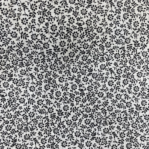 Remnant 021119 0.7m Polycotton Floral Trail Blk/Wht - 114cm Wide