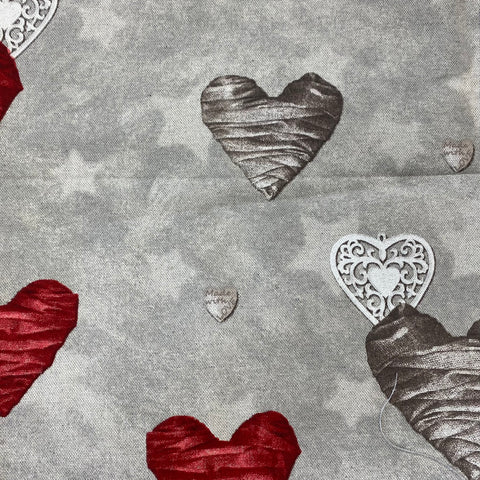 Remnant 021124 0.8m Linen look Hearts - 140cm Wide approx