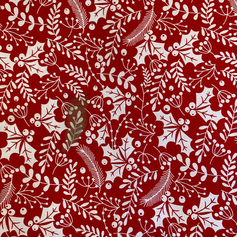 Remnant 141106 1m  Christmas polycotton Red Holly  112cm wide ( marked )