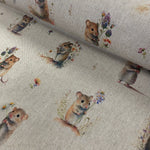 Linen look - Field Mice - £10.50 Per Metre - Sold By Half Metre