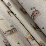 Linen look - Field Mice - £10.50 Per Metre - Sold By Half Metre