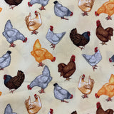 100% Cotton  - Pecking Chickens - £10.00 per metre - Sold by half metre