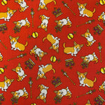 Polycotton Print - Corgis - Red - Pop Up Shop - £2.50 Per Metre - Sold By The Metre