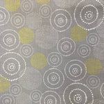 Grey and yellow circles dotted patchwork craft cotton fabric perfect for summer clothes dresses tops lightweight cool Kayes 100% cotton dressmaking Southend Westcliff sewing fabric cool clothes pattern fabric shops Metre discount cheap 