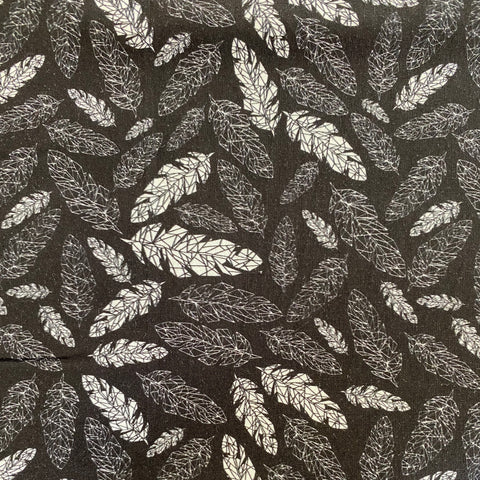 Black and white leaves small patchwork craft cotton fabric perfect for summer clothes dresses tops lightweight cool Kayes 100% cotton dressmaking Southend Westcliff sewing fabric cool clothes pattern fabric shops Metre discount cheap 