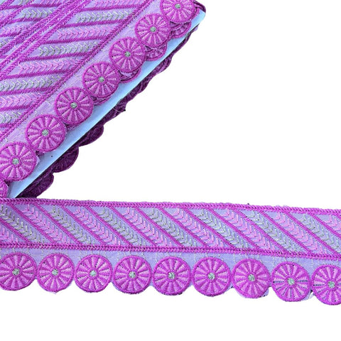 Trim - Pink Embroidered with Scalloped Edge