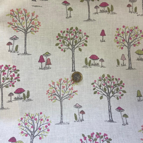 100% Heavier Weight Cotton - Pretty Little Mushroom Trees - Ivory - Pop Up Shop - £2.50 Per Metre - Sold By The Metre
