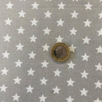 100% cotton grey stars Kayes Textiles 100% cotton dressmaking Southend Westcliff sewing fabric craft clothes pattern grey poplin  fabric shops Metre 