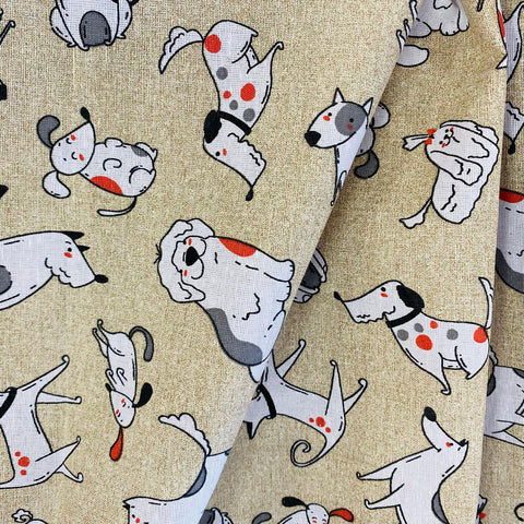 Linen Look Dog Design Natural - £6.50 per Metre - Sold By Half Metre