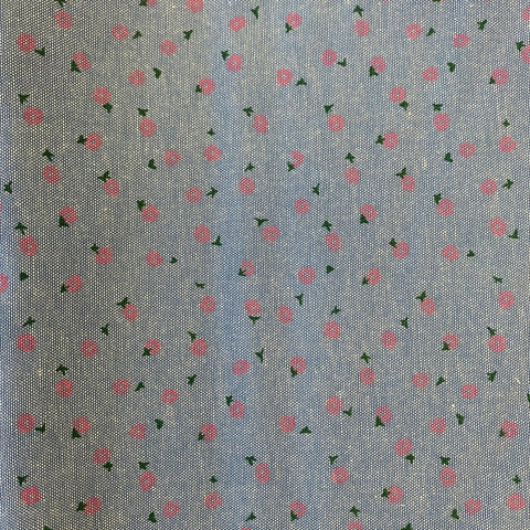 Remnant 110835  1.10m x 150m  Pretty Pink Floral on Denim Polycotton