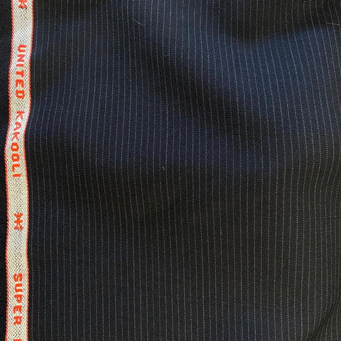 Remnant 110837  1.25m Super Wool and Cashmere Suiting Black with a light grey pinstripe 150cm Wide