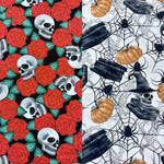 100% Organic Craft Cotton - Halloween Fabrics Skulls and Roses and Witches Hut