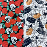 100% Organic Craft Cotton - Halloween Fabrics Skulls and Roses and Witches Hut