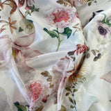 Remnant 120812/3   1m Ivory Printed Floral Chiffon  - 140cm wide
