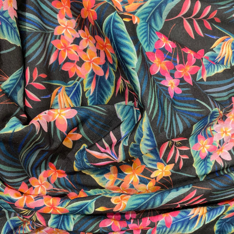 Remnant 180803  1.6m x 150cm Tropical Flowers Viscose Jersey - 150cm wide
