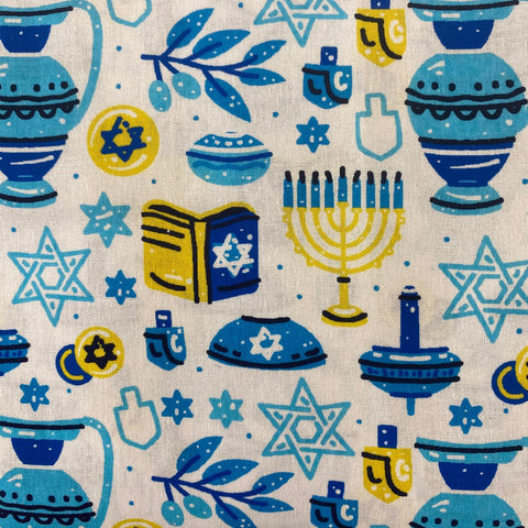 100% Cotton HANUKKAH DREIDELS AND MENORAHS - £8.50 Per Metre - Sold by Half Metre