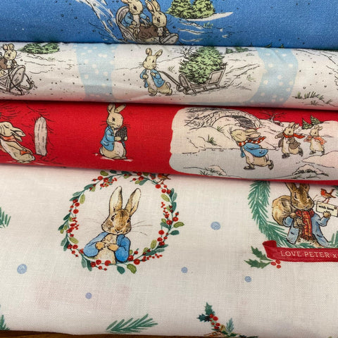 100% Cotton  - PETER RABBIT CHRISTMAS - Select Design - £9.00 Per Metre - Sold by Half Metre