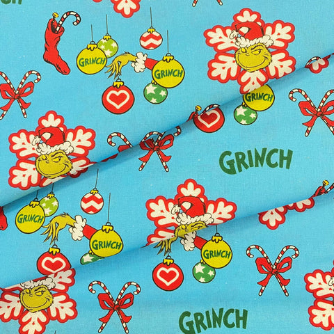 100% Craft Cotton THE GRINCH BY DR SEUSS - Christmas - £6.50 Per Metre -  Sold by Half Metre