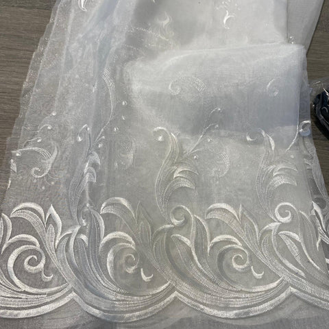 Remnant 60935  1.3m x 125cm Ivory Embroidered Organza