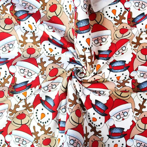 Brushed French Terry Jersey - Festive Santa and Friends Faces - £14.50 Per Metre - Sold By Half Metre
