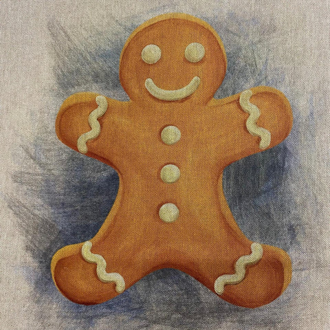 Christmas Linen Look Panel - Cute Gingerbread Man