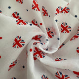 Remnant 5613   1m Polycotton - White  UNION JACK HEARTS  - 112cm wide