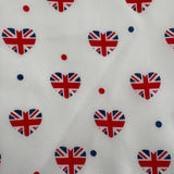 Remnant 5613   1m Polycotton - White  UNION JACK HEARTS  - 112cm wide