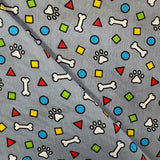 Paws and Bones - Red / Grey / Blue   Sold By Half Metre