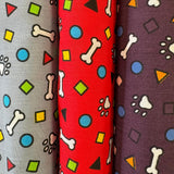Paws and Bones - Red / Grey / Blue   Sold By Half Metre