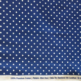 100% Oeko-Tex Cotton - Blue with White Dots - Sold By Half Metre