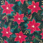 100% Craft Cotton- Christmas Poinsettia Designs - Select Design - £8.50 Per Metre - Sold by Half Metre