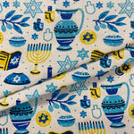 100% Cotton HANUKKAH DREIDELS AND MENORAHS - £8.50 Per Metre - Sold by Half Metre