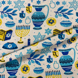 100% Cotton HANUKKAH DREIDELS AND MENORAHS - £8.50 Per Metre - Sold by Half Metre