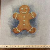 Christmas Linen Look Panel - Cute Gingerbread Man